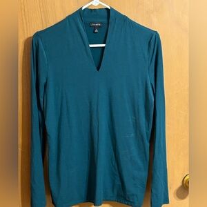 Talbots V Neck Pullover Long Sleeve Green Shirt Blouse Women’s Size Small